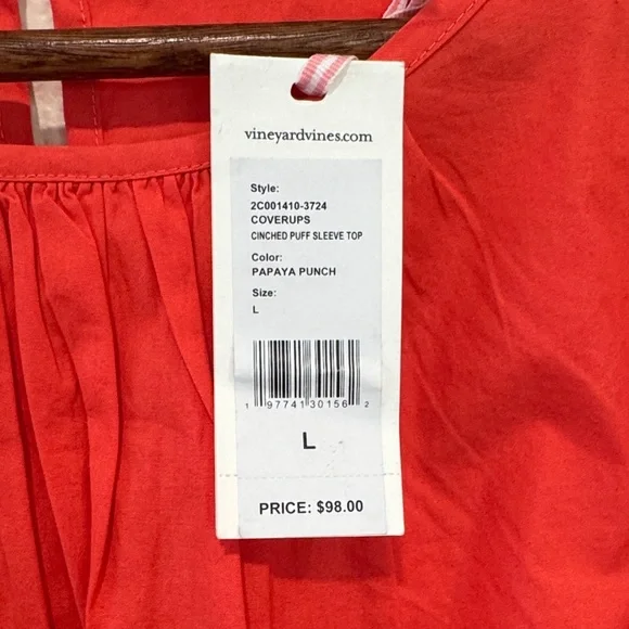 Vineyard Vines Red Puff Sleeve Blouse - Picture 3 of 9